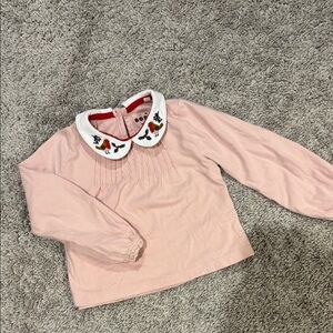Mini Boden Pink Blouse with Embroidered Collar